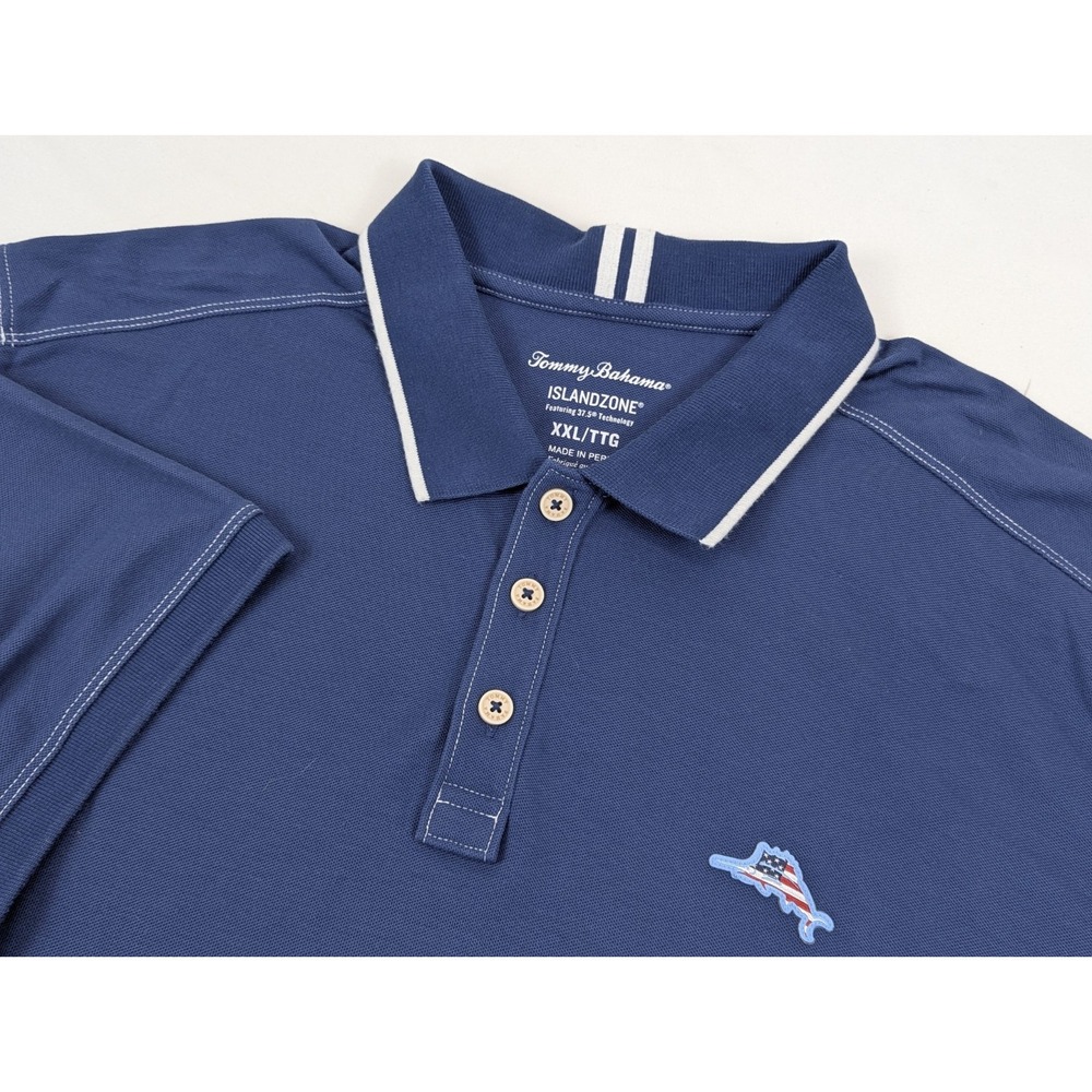 Tommy Bahama Island Zone Shirt Mens XL Blue Flag Fish 37.5 Cool Tech Polo